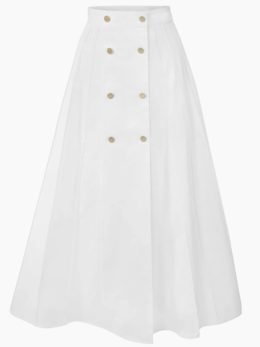 Carolina Herrera White A-Line Maxi Skirt with Gold Buttons